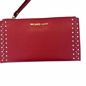 Michael Kors Red Leather Studded Wristlet